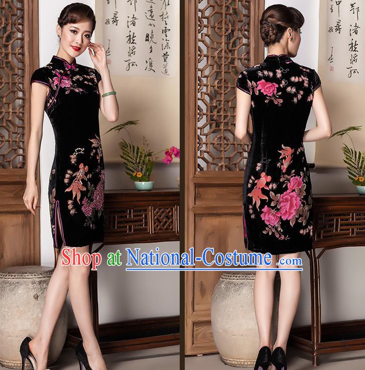 Traditional Ancient Chinese Young Women Cheongsam Dress Republic of China Tangsuit Stand Collar Blouse Dress Tang Suit Clothing for Women