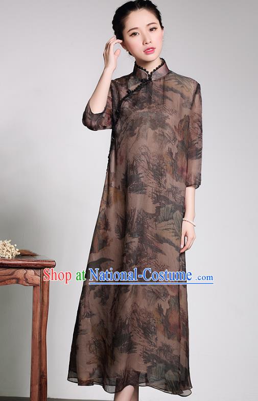 Traditional Chinese National Costume Elegant Hanfu Chiffon Cheongsam, China Tang Suit Plated Buttons Qipao Chirpaur Dress for Women