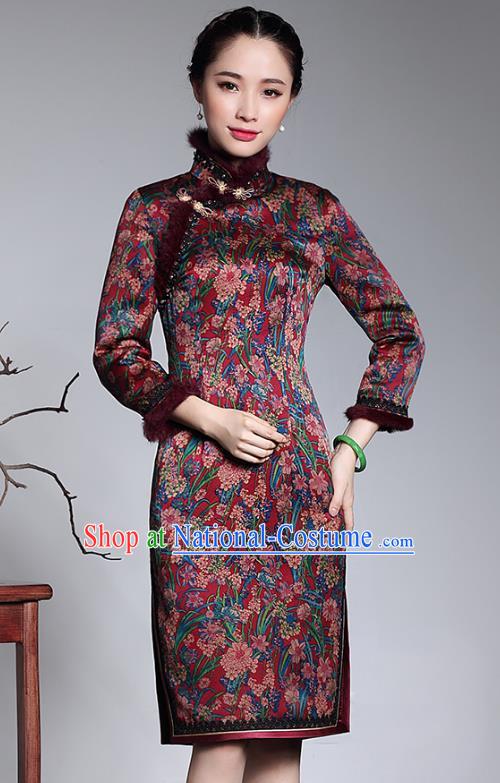 Traditional Chinese National Costume Elegant Hanfu Cheongsam Watered Gauze Qipao Dress, China Tang Suit Plated Buttons Chirpaur for Women