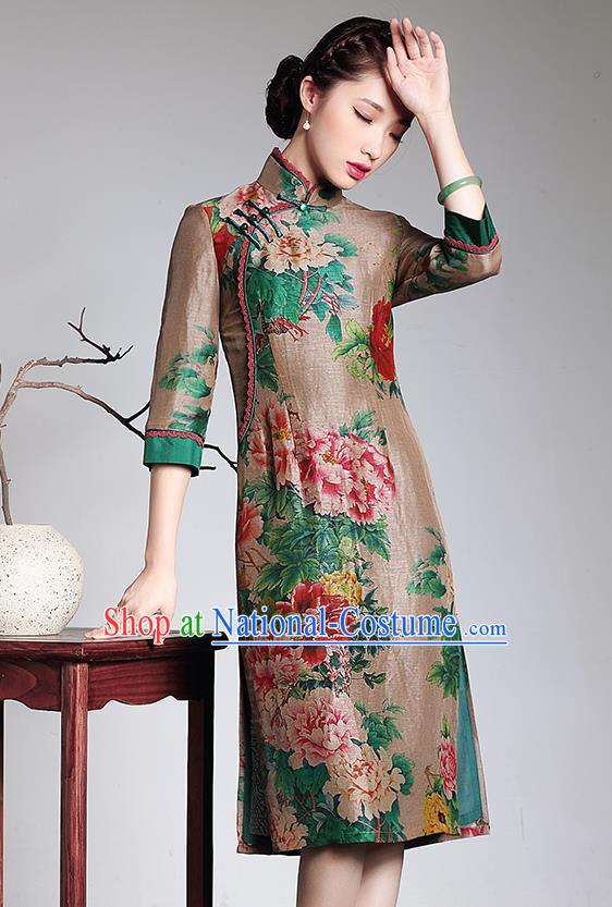 Traditional Ancient Chinese Young Women Cheongsam Dress Republic of China Tangsuit Stand Collar Blouse Dress Tang Suit Clothing for Women