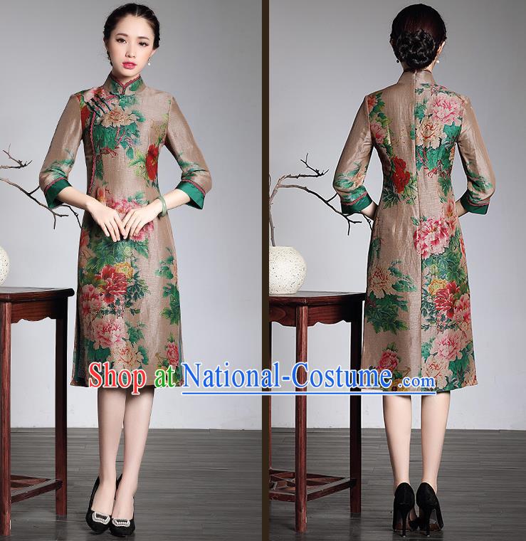 Traditional Ancient Chinese Young Women Cheongsam Dress Republic of China Tangsuit Stand Collar Blouse Dress Tang Suit Clothing for Women