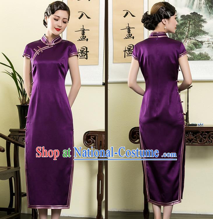 Traditional Ancient Chinese Young Women Cheongsam Dress Republic of China Tangsuit Stand Collar Blouse Dress Tang Suit Clothing for Women