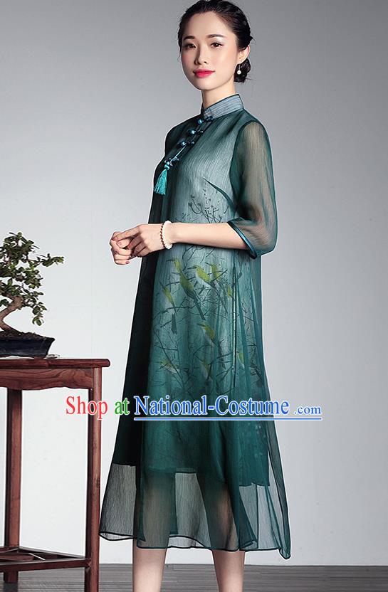 Traditional Ancient Chinese Young Women Cheongsam Dress Republic of China Tangsuit Stand Collar Blouse Dress Tang Suit Clothing for Women