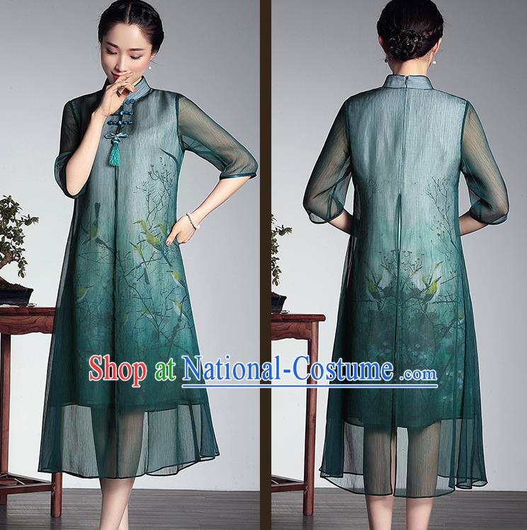 Traditional Ancient Chinese Young Women Cheongsam Dress Republic of China Tangsuit Stand Collar Blouse Dress Tang Suit Clothing for Women