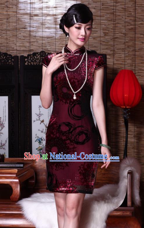 Traditional Chinese National Costume Elegant Hanfu Printing Dandelion Qipao Dress, China Tang Suit Plated Buttons Cheongsam for Women