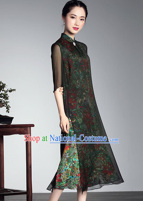 Traditional Ancient Chinese Young Women Cheongsam Dress Republic of China Tangsuit Stand Collar Blouse Dress Tang Suit Clothing for Women