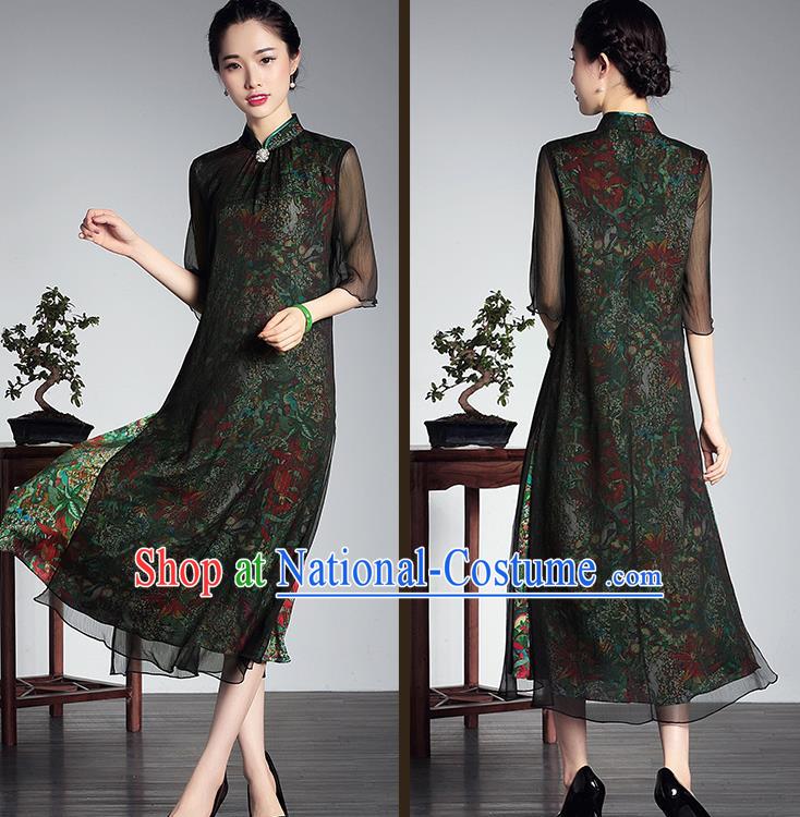 Traditional Ancient Chinese Young Women Cheongsam Dress Republic of China Tangsuit Stand Collar Blouse Dress Tang Suit Clothing for Women