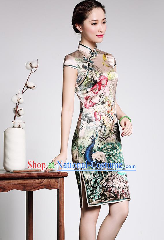 Traditional Ancient Chinese Young Women Cheongsam Dress Republic of China Tangsuit Stand Collar Blouse Dress Tang Suit Clothing for Women