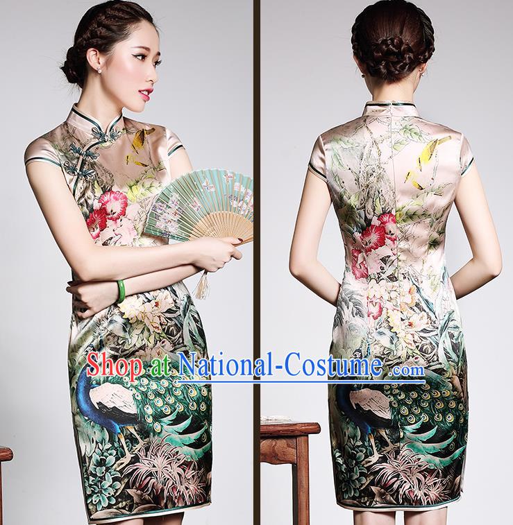 Traditional Ancient Chinese Young Women Cheongsam Dress Republic of China Tangsuit Stand Collar Blouse Dress Tang Suit Clothing for Women