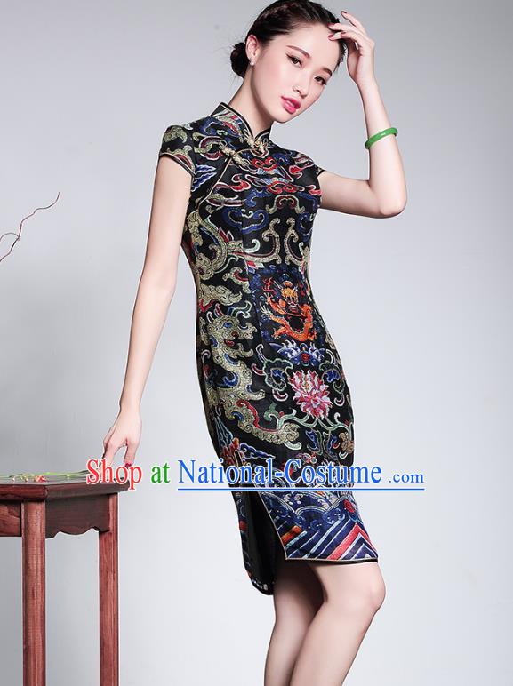 Traditional Chinese National Costume Plated Buttons Qipao, China Tang Suit Chirpaur Top Grade Silk Cheongsam for Women