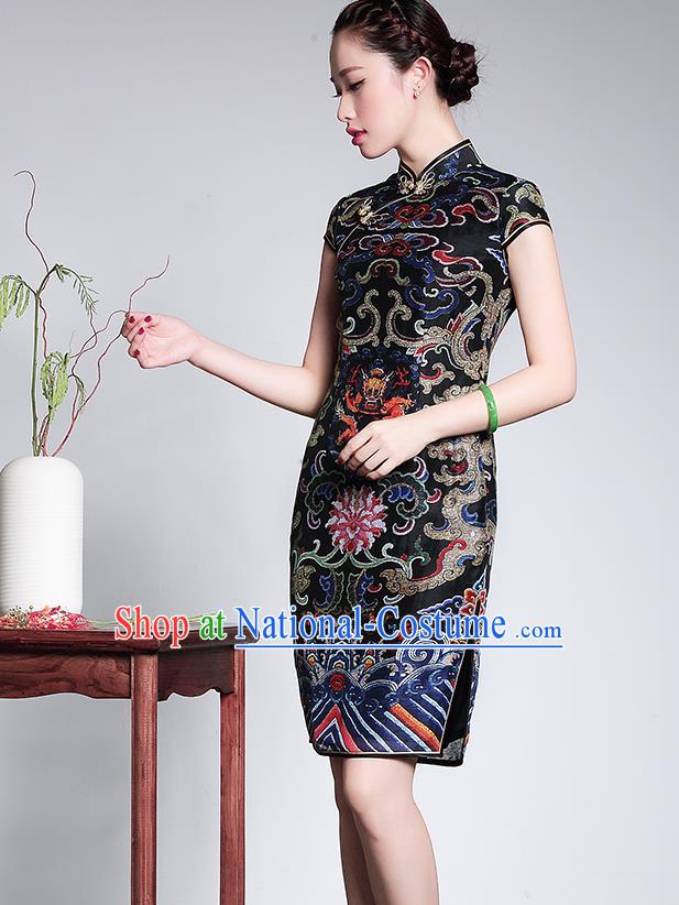 Traditional Ancient Chinese Young Women Cheongsam Dress Republic of China Tangsuit Stand Collar Blouse Dress Tang Suit Clothing for Women