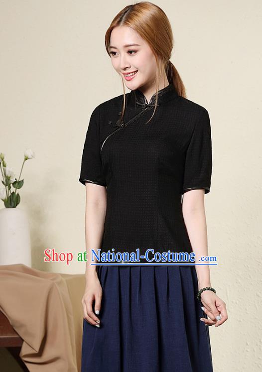 Traditional Chinese National Costume Plated Buttons Black Qipao Blouse, Top Grade Tang Suit Cheongsam Upper Outer Garment for Women