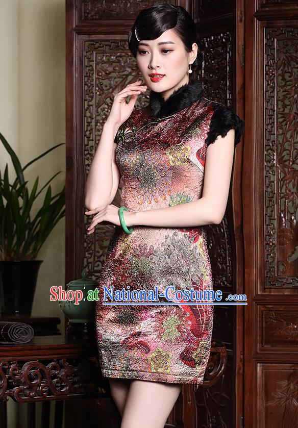 Traditional Ancient Chinese Young Women Cheongsam Dress Republic of China Tangsuit Stand Collar Blouse Dress Tang Suit Clothing for Women