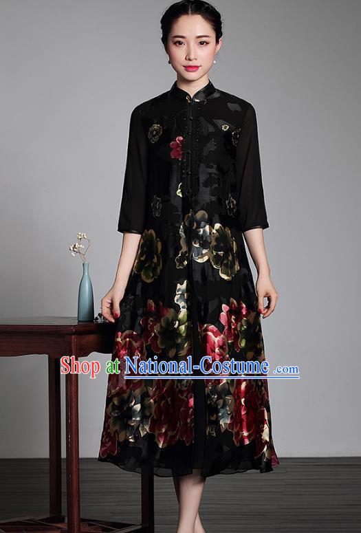 Traditional Chinese National Costume Plated Buttons Qipao Velvet Dress, Top Grade Tang Suit Stand Collar Cheongsam for Women