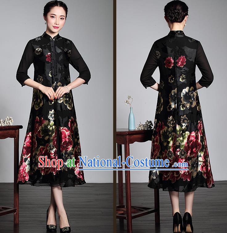 Traditional Ancient Chinese Young Women Cheongsam Dress Republic of China Tangsuit Stand Collar Blouse Dress Tang Suit Clothing for Women