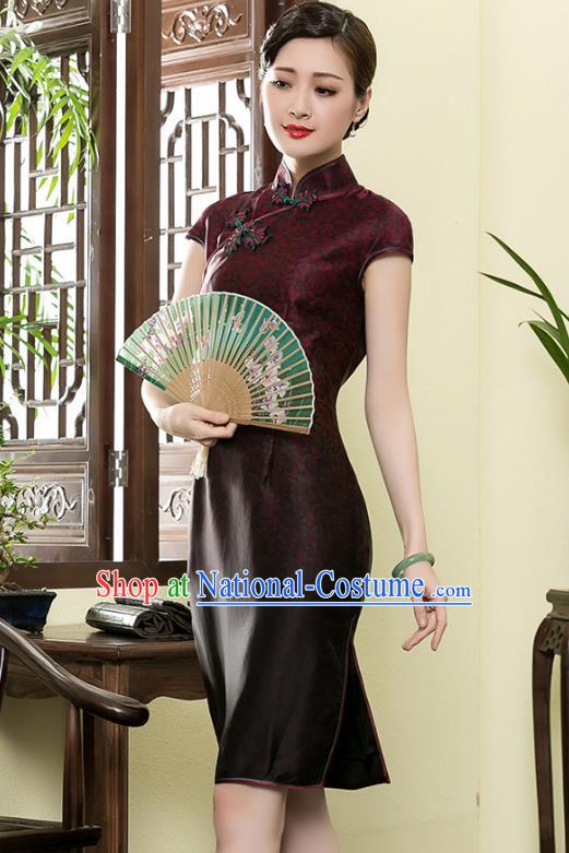 Traditional Chinese National Costume Plated Buttons Qipao, China Tang Suit Chirpaur Top Grade Silk Short Cheongsam for Women