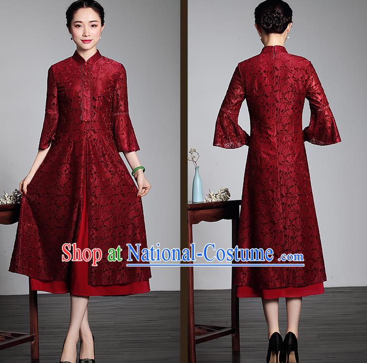 Traditional Ancient Chinese Young Women Cheongsam Dress Republic of China Tangsuit Stand Collar Blouse Dress Tang Suit Clothing for Women