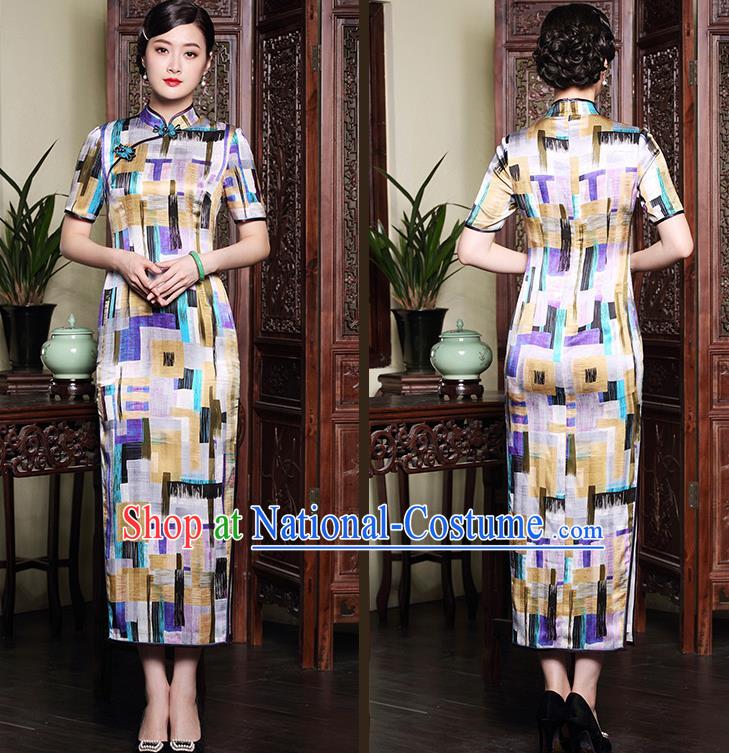 Traditional Ancient Chinese Young Women Cheongsam Dress Republic of China Tangsuit Stand Collar Blouse Dress Tang Suit Clothing for Women