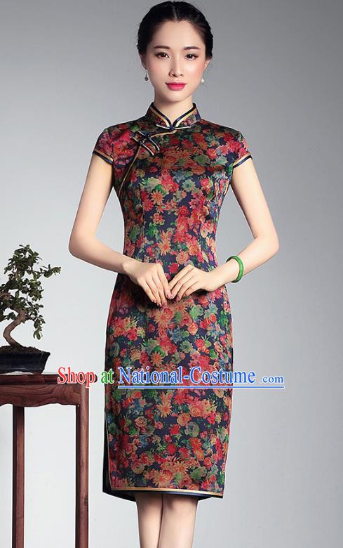 Traditional Chinese National Costume Qipao Watered Gauze Dress, Top Grade Tang Suit Stand Collar Cheongsam for Women