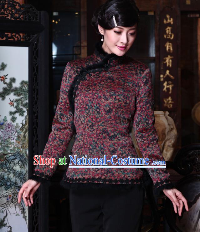 Traditional Chinese National Costume Qipao Upper Outer Garment Blouse, Top Grade Tang Suit Stand Collar Cheongsam Cotton-padded Coats for Women