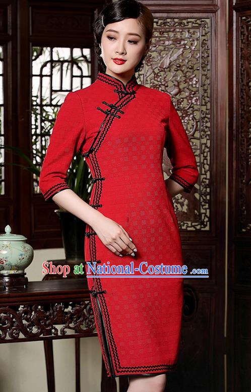 Traditional Chinese National Costume Red Wedding Qipao, Top Grade Tang Suit Stand Collar Cheongsam Dress for Women