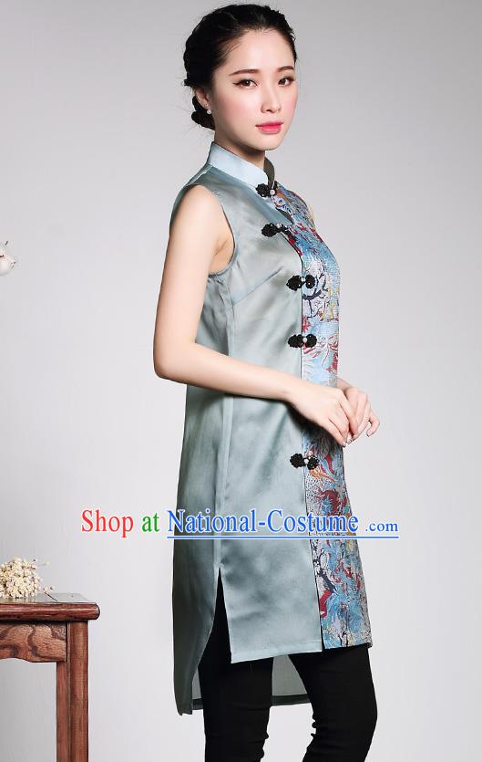 Traditional Ancient Chinese Young Women Cheongsam Dress Republic of China Tangsuit Stand Collar Blouse Dress Tang Suit Clothing for Women