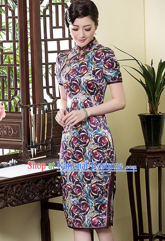 Traditional Ancient Chinese Young Women Cheongsam Dress Republic of China Tangsuit Stand Collar Blouse Dress Tang Suit Clothing for Women