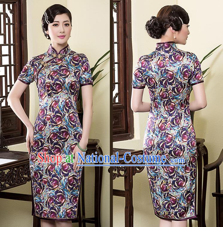 Traditional Ancient Chinese Young Women Cheongsam Dress Republic of China Tangsuit Stand Collar Blouse Dress Tang Suit Clothing for Women