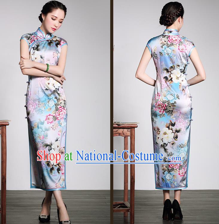 Traditional Ancient Chinese Young Women Cheongsam Dress Republic of China Tangsuit Stand Collar Blouse Dress Tang Suit Clothing for Women