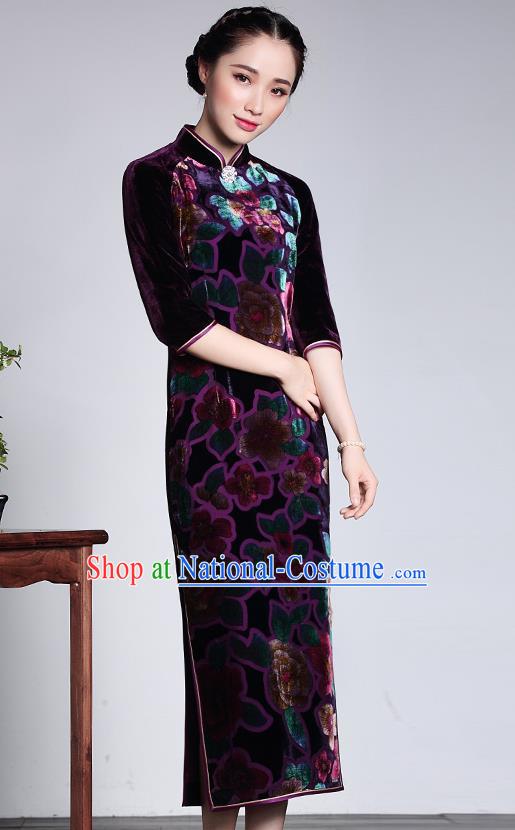 Traditional Ancient Chinese Young Women Cheongsam Dress Republic of China Tangsuit Stand Collar Blouse Dress Tang Suit Clothing for Women