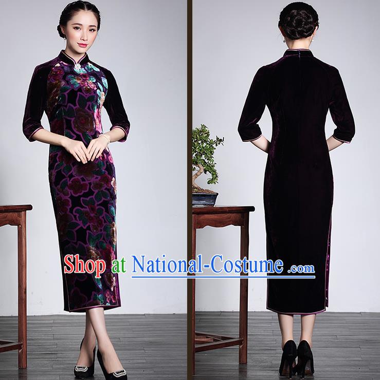 Traditional Ancient Chinese Young Women Cheongsam Dress Republic of China Tangsuit Stand Collar Blouse Dress Tang Suit Clothing for Women