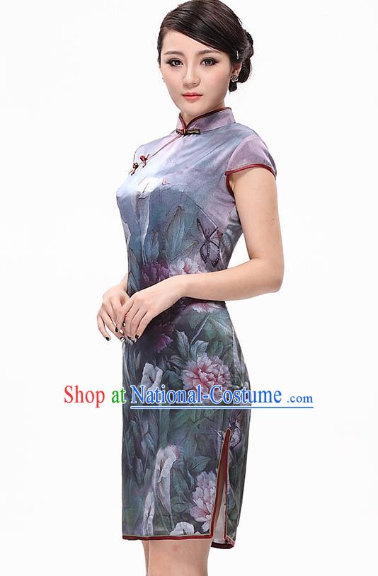 Traditional Ancient Chinese Young Women Cheongsam Dress Republic of China Tangsuit Stand Collar Blouse Dress Tang Suit Clothing for Women