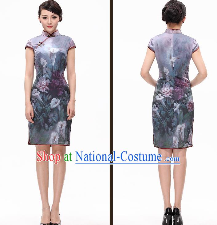 Traditional Ancient Chinese Young Women Cheongsam Dress Republic of China Tangsuit Stand Collar Blouse Dress Tang Suit Clothing for Women