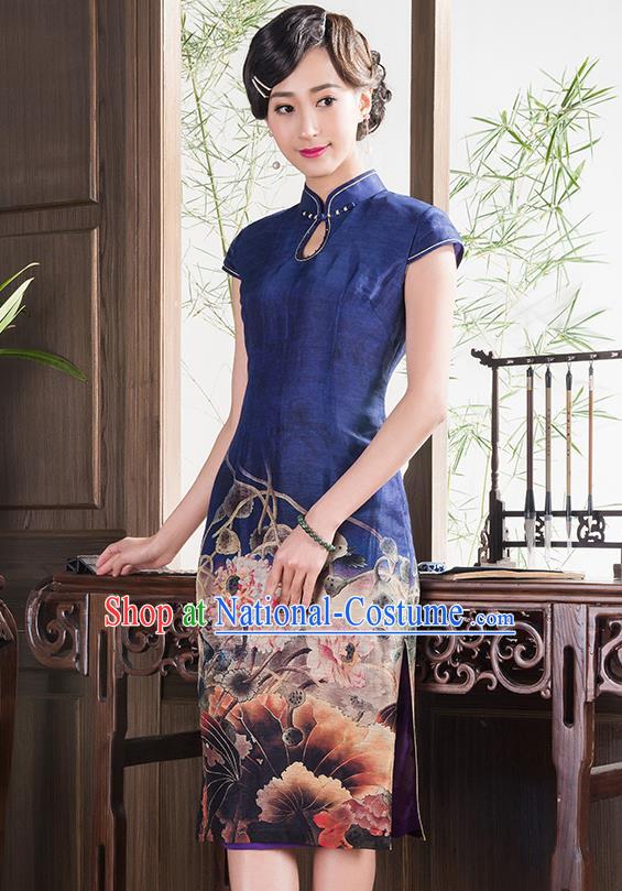 Traditional Ancient Chinese Young Women Cheongsam Dress Republic of China Tangsuit Stand Collar Blouse Dress Tang Suit Clothing for Women