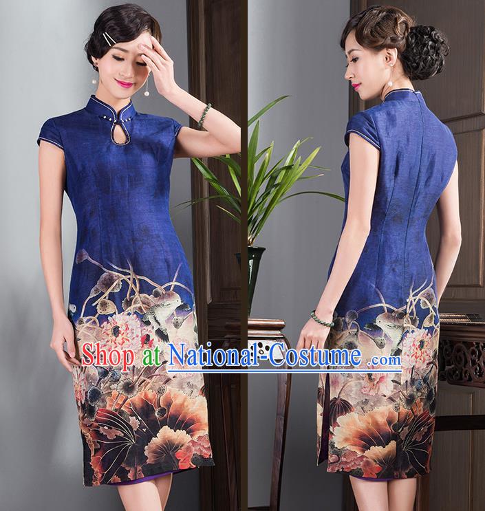 Traditional Ancient Chinese Young Women Cheongsam Dress Republic of China Tangsuit Stand Collar Blouse Dress Tang Suit Clothing for Women