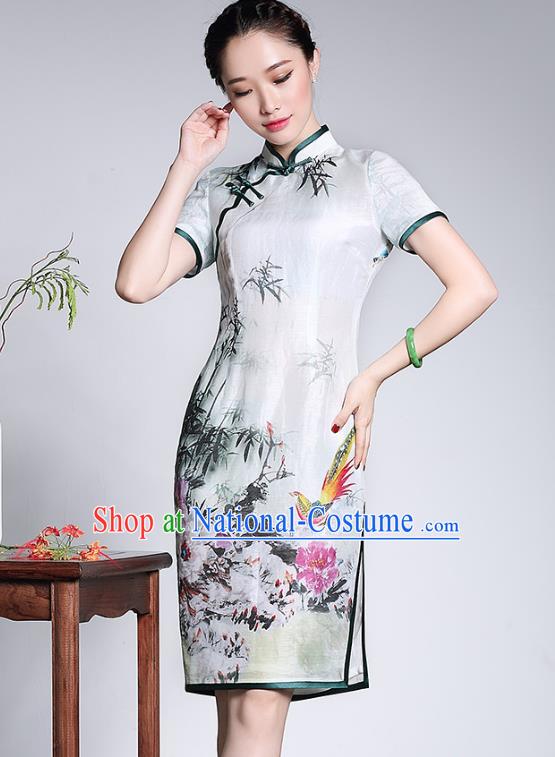 Traditional Ancient Chinese Young Lady Plated Buttons Cheongsam, Asian Republic of China Printing Qipao Tang Suit Dress for Women