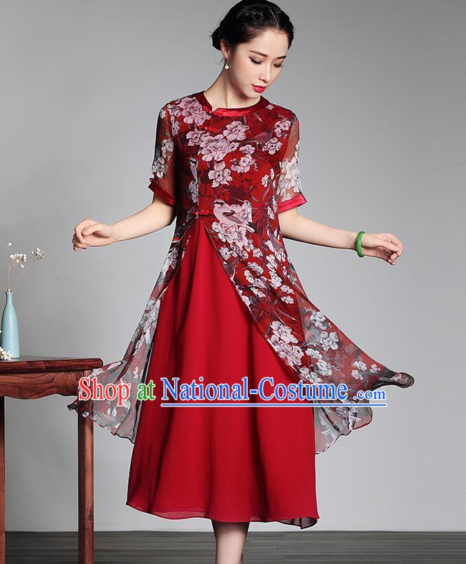 Traditional Ancient Chinese Young Women Cheongsam Dress Republic of China Tangsuit Stand Collar Blouse Dress Tang Suit Clothing for Women