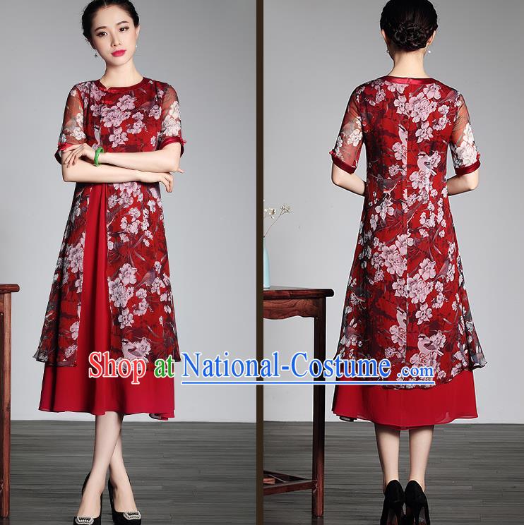 Traditional Ancient Chinese Young Women Cheongsam Dress Republic of China Tangsuit Stand Collar Blouse Dress Tang Suit Clothing for Women