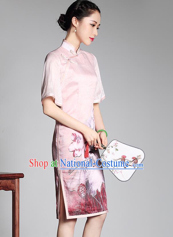 Traditional Ancient Chinese Young Women Cheongsam Dress Republic of China Tangsuit Stand Collar Blouse Dress Tang Suit Clothing for Women