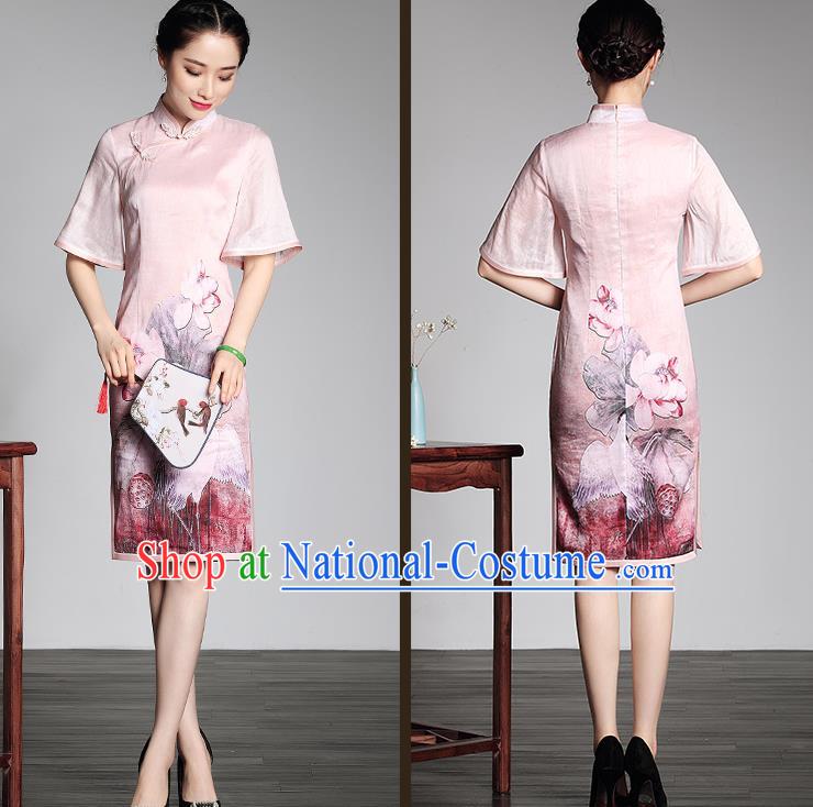 Traditional Ancient Chinese Young Women Cheongsam Dress Republic of China Tangsuit Stand Collar Blouse Dress Tang Suit Clothing for Women