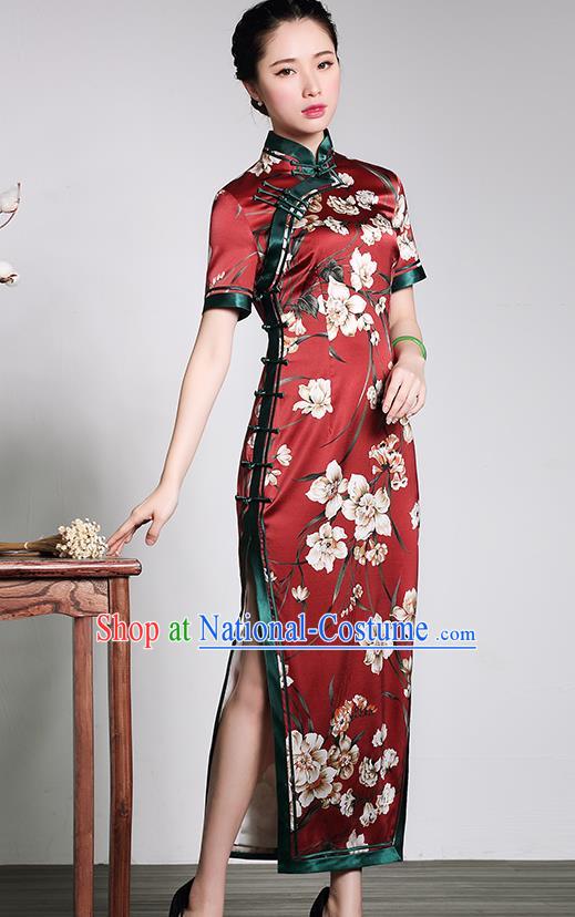 Traditional Ancient Chinese Young Women Cheongsam Dress Republic of China Tangsuit Stand Collar Blouse Dress Tang Suit Clothing for Women