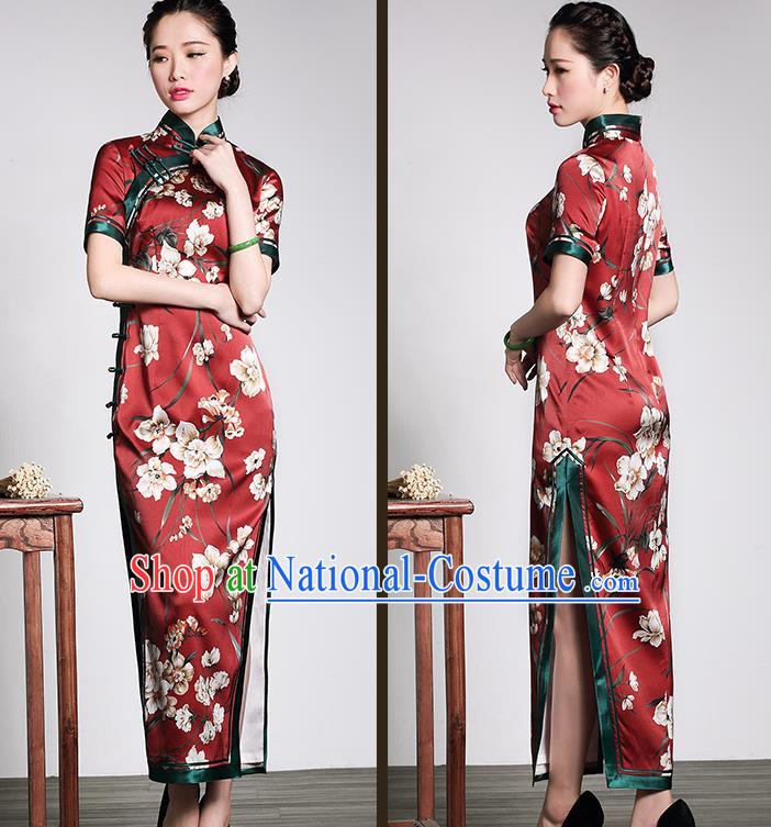 Traditional Ancient Chinese Young Women Cheongsam Dress Republic of China Tangsuit Stand Collar Blouse Dress Tang Suit Clothing for Women