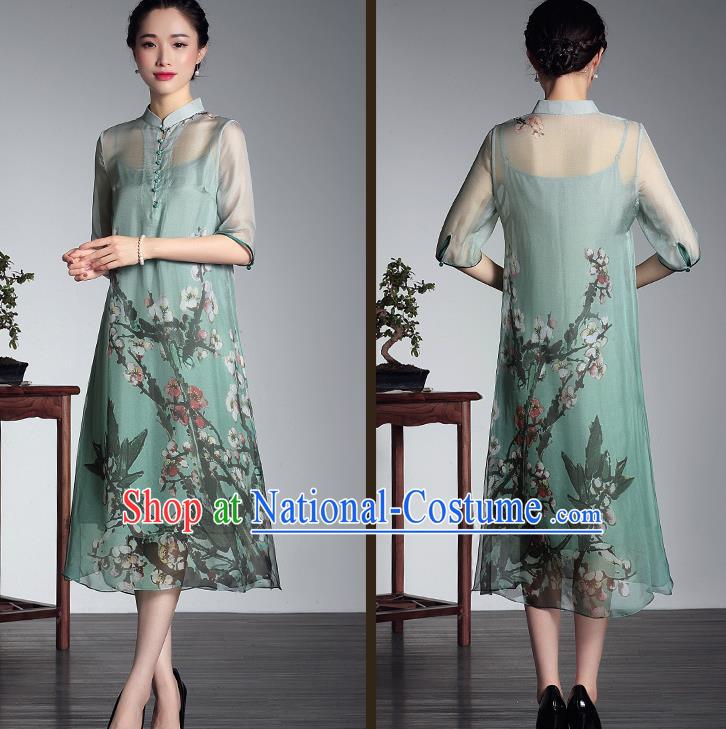 Traditional Ancient Chinese Young Women Cheongsam Dress Republic of China Tangsuit Stand Collar Blouse Dress Tang Suit Clothing for Women