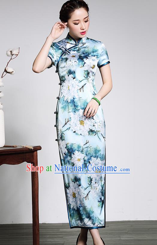 Traditional Ancient Chinese Young Women Cheongsam Dress Republic of China Tangsuit Stand Collar Blouse Dress Tang Suit Clothing for Women