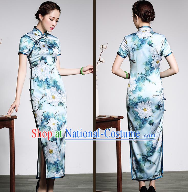 Traditional Ancient Chinese Young Women Cheongsam Dress Republic of China Tangsuit Stand Collar Blouse Dress Tang Suit Clothing for Women