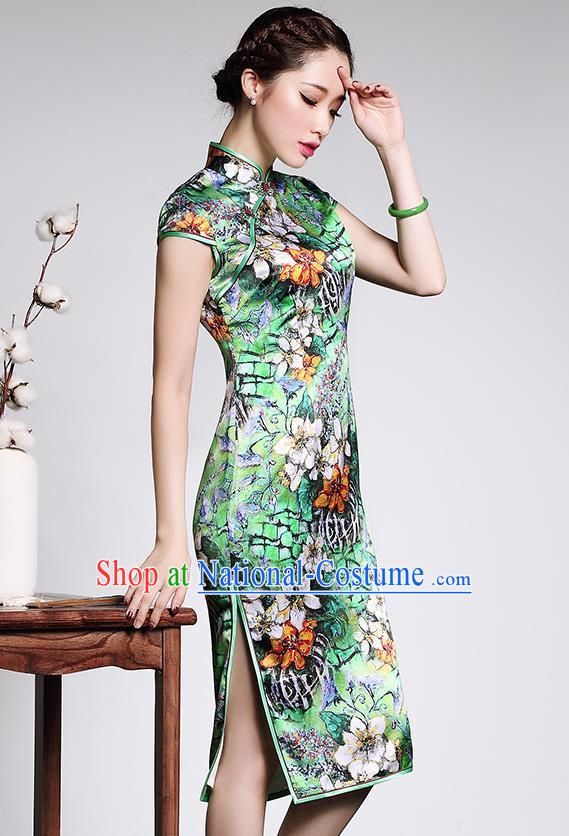 Traditional Ancient Chinese Young Women Cheongsam Dress Republic of China Tangsuit Stand Collar Blouse Dress Tang Suit Clothing for Women