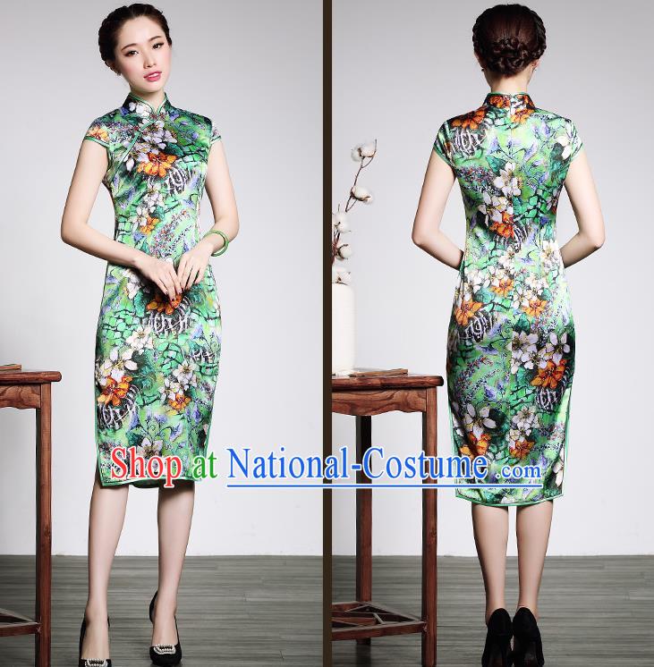 Traditional Ancient Chinese Young Women Cheongsam Dress Republic of China Tangsuit Stand Collar Blouse Dress Tang Suit Clothing for Women