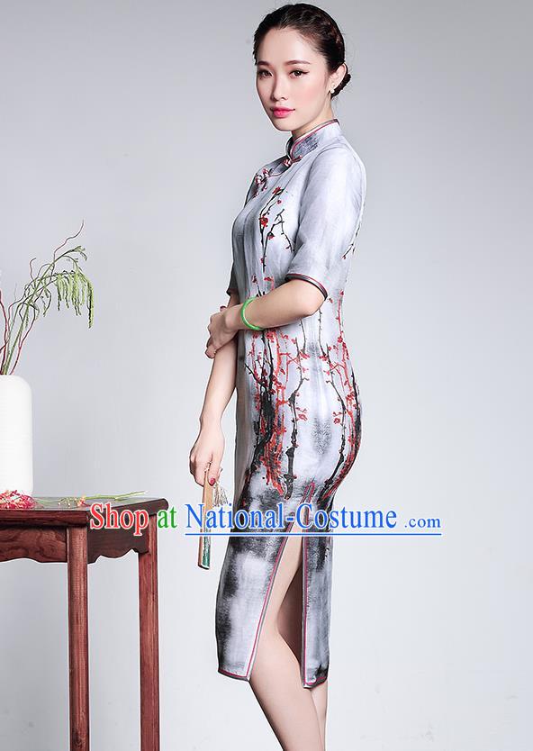 Traditional Ancient Chinese Young Women Cheongsam Dress Republic of China Tangsuit Stand Collar Blouse Dress Tang Suit Clothing for Women