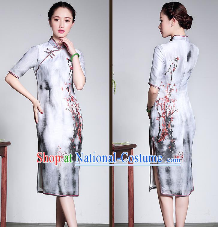 Traditional Ancient Chinese Young Women Cheongsam Dress Republic of China Tangsuit Stand Collar Blouse Dress Tang Suit Clothing for Women