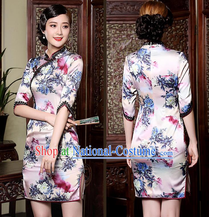 Traditional Ancient Chinese Young Women Cheongsam Dress Republic of China Tangsuit Stand Collar Blouse Dress Tang Suit Clothing for Women